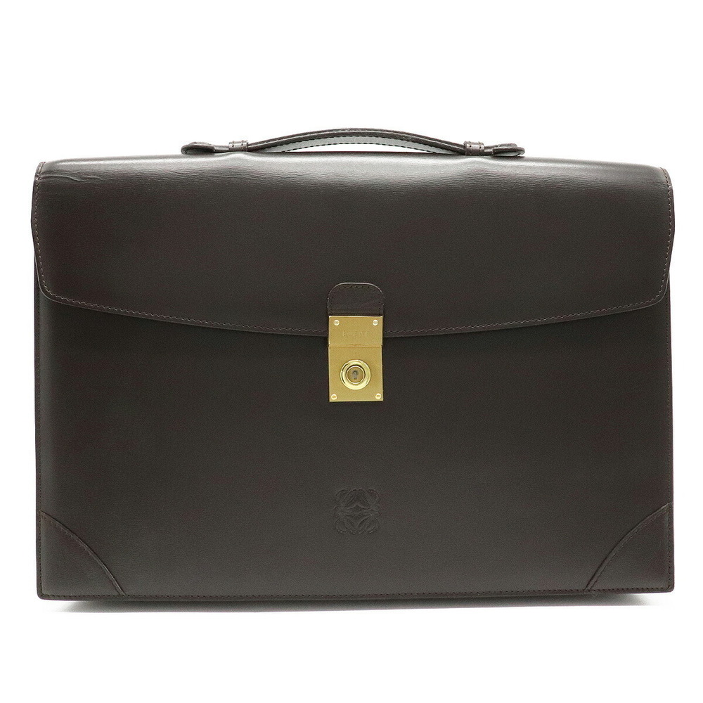 Loewe Anagram Briefcase Business Bag Leather Dark Brown